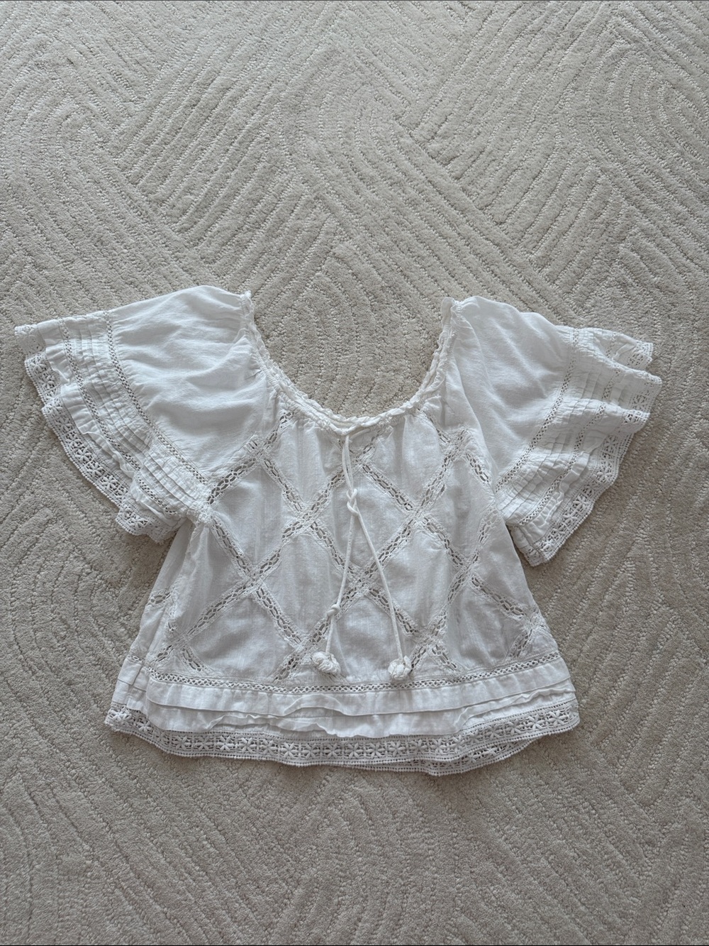 Free People White Lace-Trim Boho Women’s Top